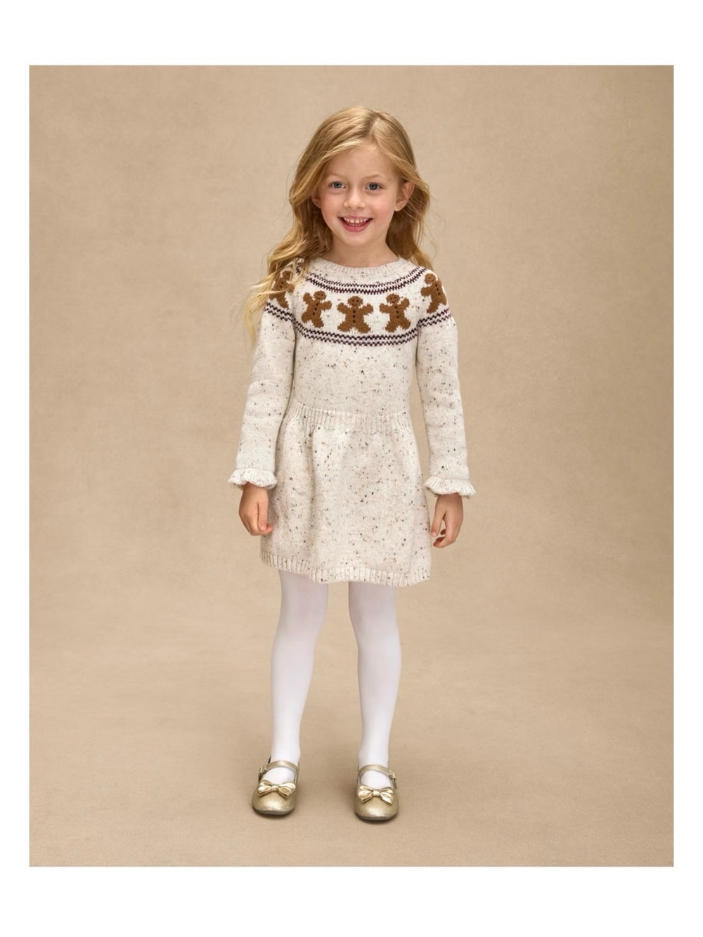 Gymboree Girls Gingerbread Ruffle Sweater Dress - Royal Christmas - White